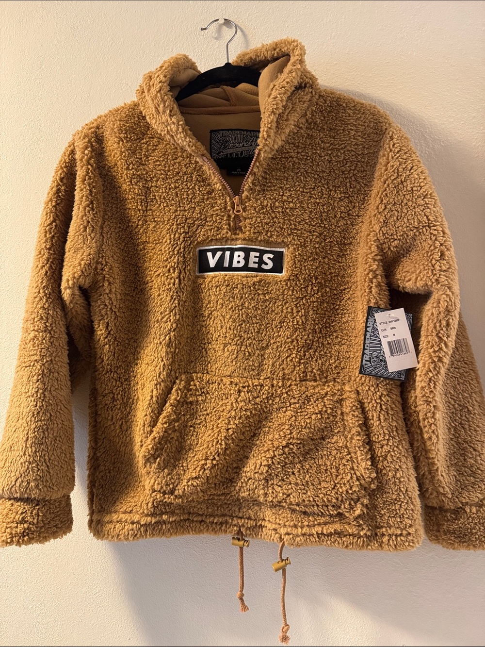 Brooklyn Cloth Camel Teddy Pullover Jacket with VIBES Patch